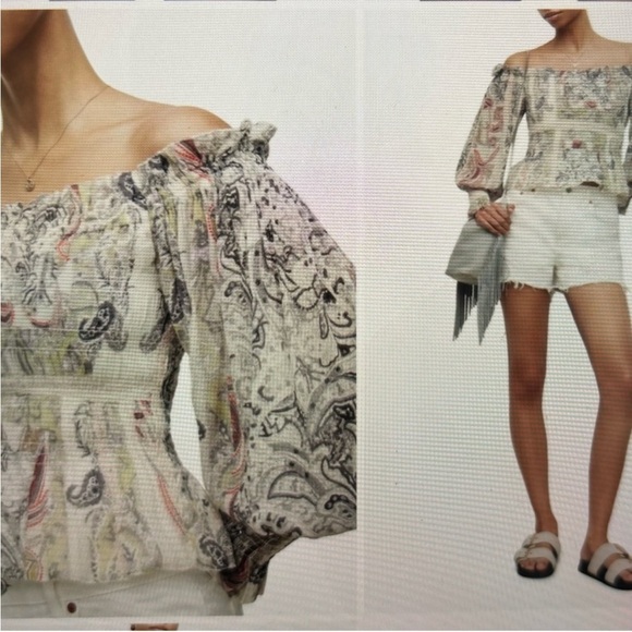 ALL SAINTS Lara Makutu Top Soft Pink Off the Shoulder Shirt Paisley Sz 6 NEW - Picture 3 of 13
